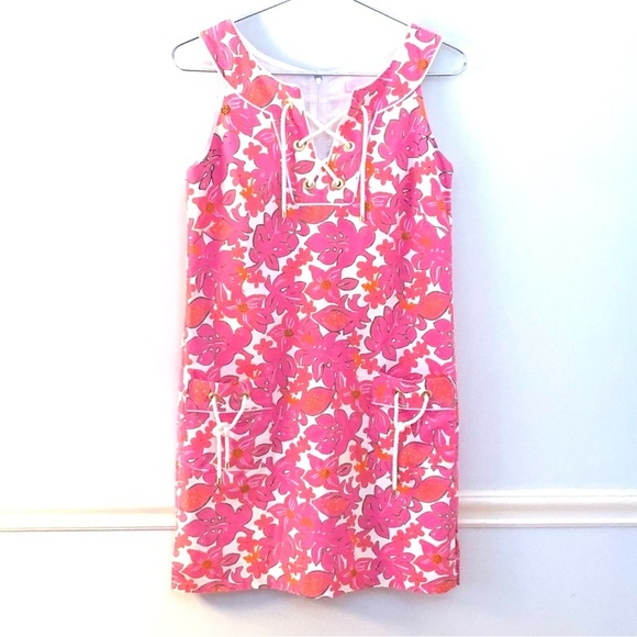 Lilly Pulitzer Dresses & Skirts - LILLY PULITZER Sleeveless Floral Knot Rope Shift Dress, pink and white